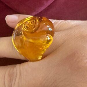 amber citrine glass carved rose ring